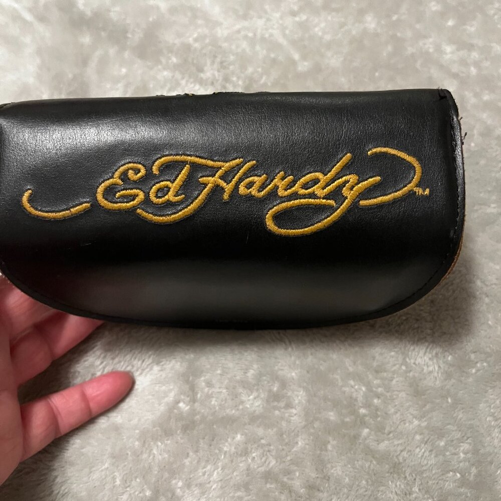 RARE/ED HARDY TATTOO Sunglasses Black Skull & Roses EHS001 Crystals W/Case - Picture 3 of 16